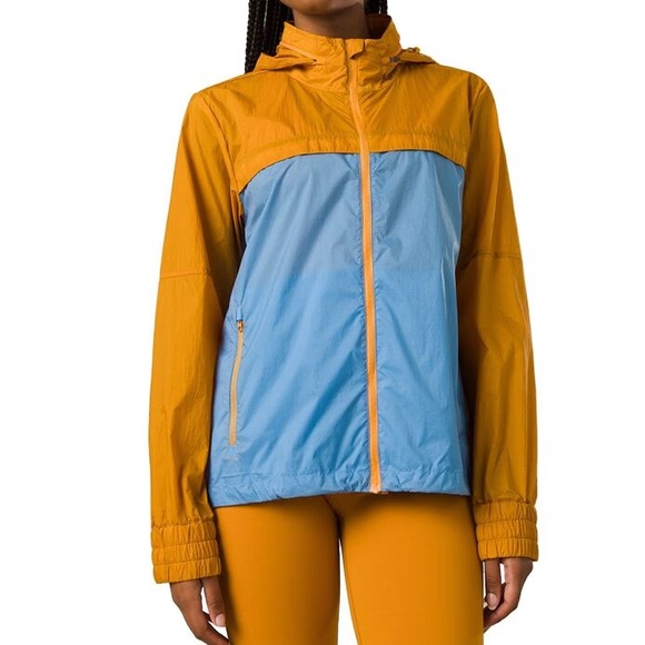 Prana Jackets & Blazers - PrAna Orange and Blue Colorblock Zip Up Hooded Windbreaker Womens Small